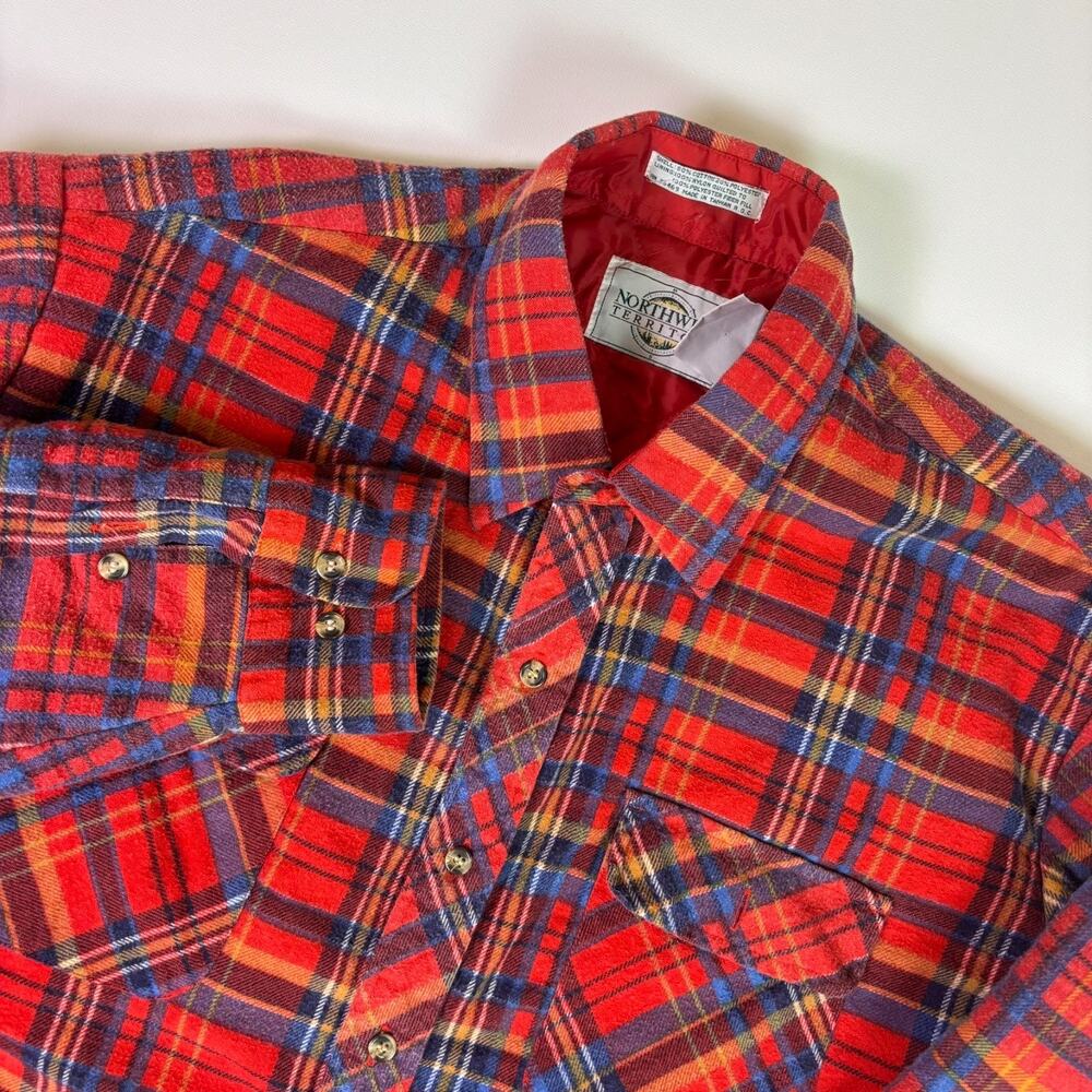 Vintage Northwest Territory Red Plaid Flannel Chore Shacket Mens XL Quilt Lined